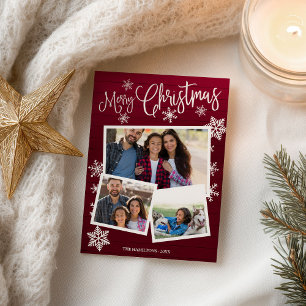 Merry Christmas Snowflake Rustic 3 Photos Collage Postcard