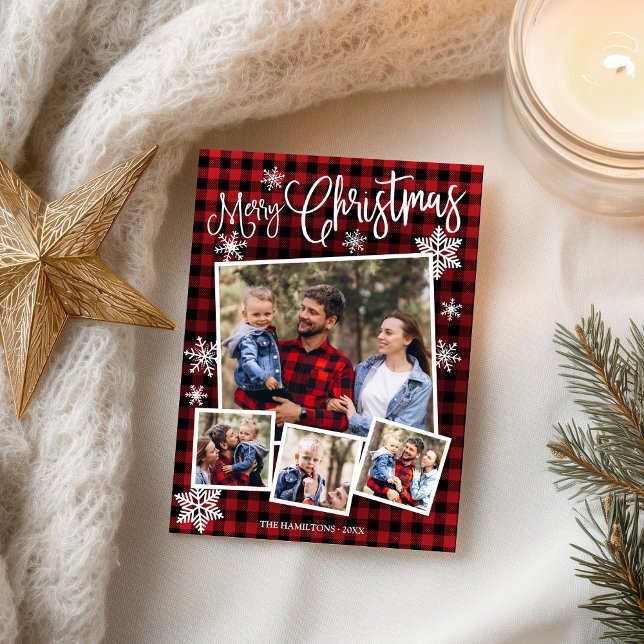 Merry Christmas Snowflake Rustic 4 Photos Postcard (Creator Uploaded)