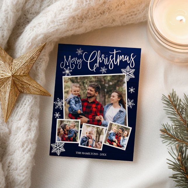 Merry Christmas Snowflake Rustic 4 Photos Postcard (Creator Uploaded)