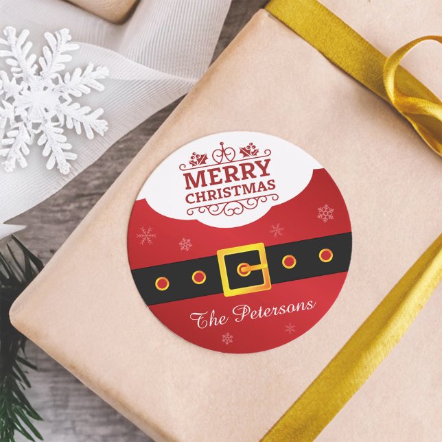 Merry Christmas Snowflake Santa Claus Suit Belt Classic Round Sticker (Creator Uploaded)