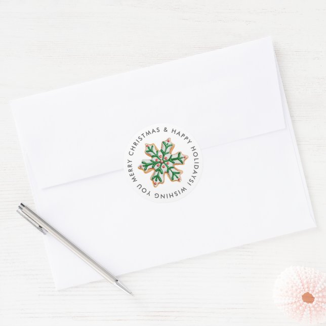 Merry Christmas Snowflake Sugar Cookie Custom Classic Round Sticker (Envelope)
