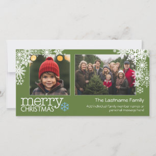Merry Christmas Snowflakes - 2 photos - horizontal Holiday Card