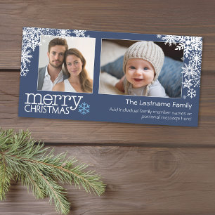 Merry Christmas Snowflakes - 2 photos - horizontal Holiday Card