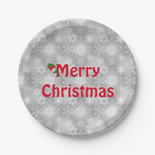 Merry Christmas Snowflakes and Snowman Paper Plate