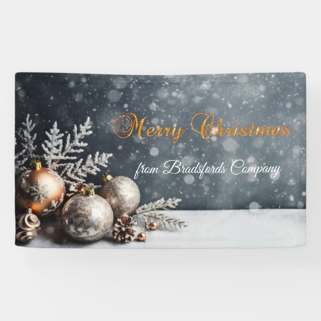 Merry Christmas,Snowflakes,Balls,Grey Banner (Horizontal)