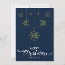 Merry Christmas Snowflakes Blue Christmas Card