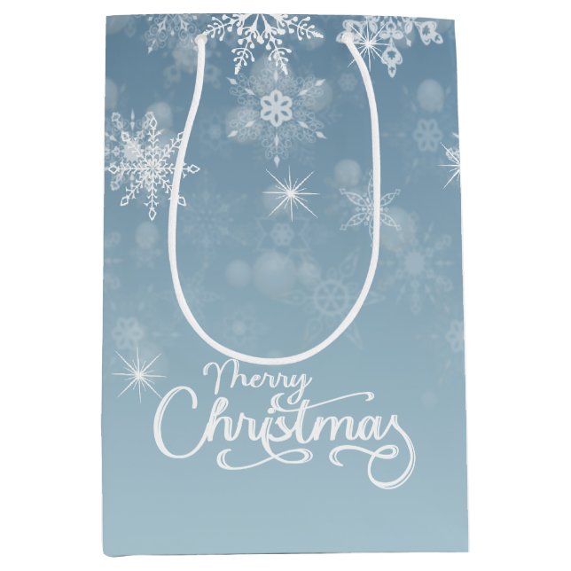 Merry Christmas Snowflakes Blue Holiday Medium Gift Bag (Front)