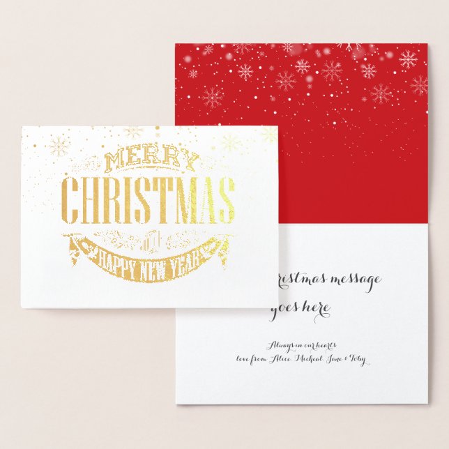 Merry Christmas Snowflakes Classic Chic Gold Foil Card (Display)