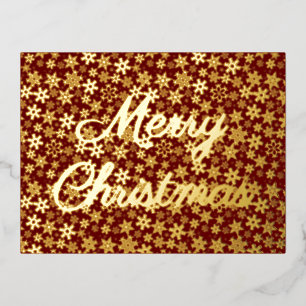Merry Christmas snowflakes elegant script burgundy Foil Holiday Postcard