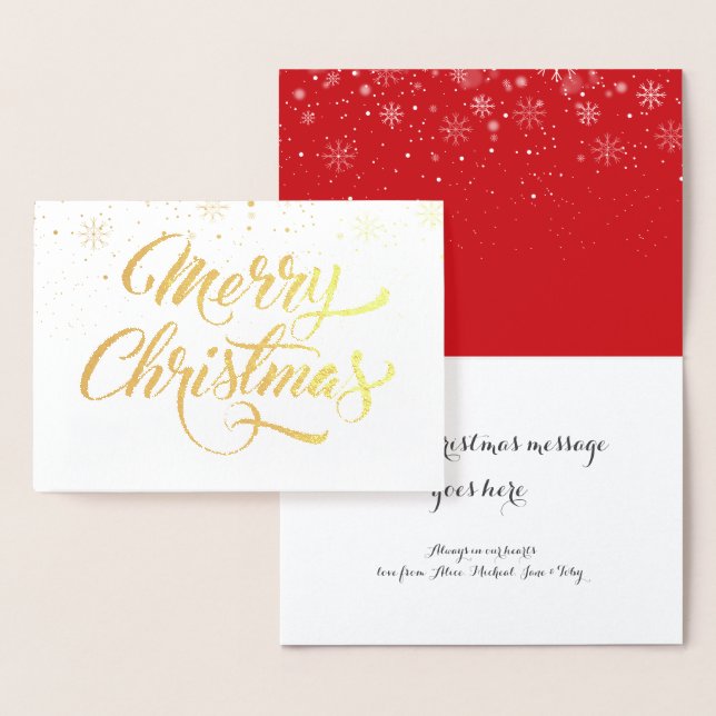 Merry Christmas Snowflakes Elegant Script Gold Foil Card (Display)