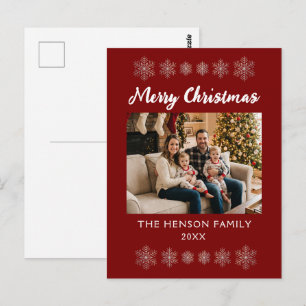 Merry Christmas Snowflakes Family Photo Holiday Postcard
