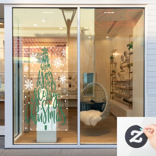 Merry Christmas Snowflakes  farmhouse script store Window Cling (Store Window)