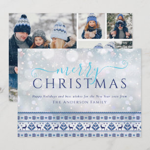 Merry Christmas Snowflakes Folk Pattern 4 Photo Holiday Card