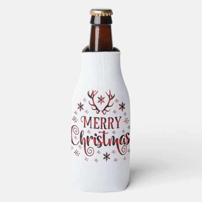 Merry Christmas Snowflakes, Happy New Year Bottle Cooler (Bottle Front)