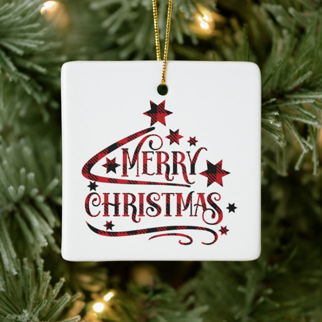 Merry Christmas Snowflakes, Happy New Year Ceramic Ornament (Tree)