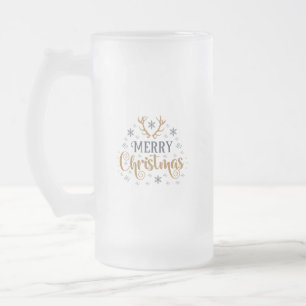 Merry Christmas Snowflakes, Happy New Year Frosted Glass Beer Mug