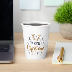 Merry Christmas Snowflakes, Happy New Year Paper Cups