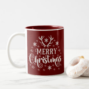 Merry Christmas Snowflakes, Happy New Year Two-Tone Coffee Mug