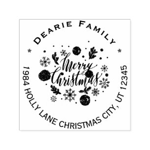 Merry Christmas Snowflakes Holiday Return Address Self-inking Stamp