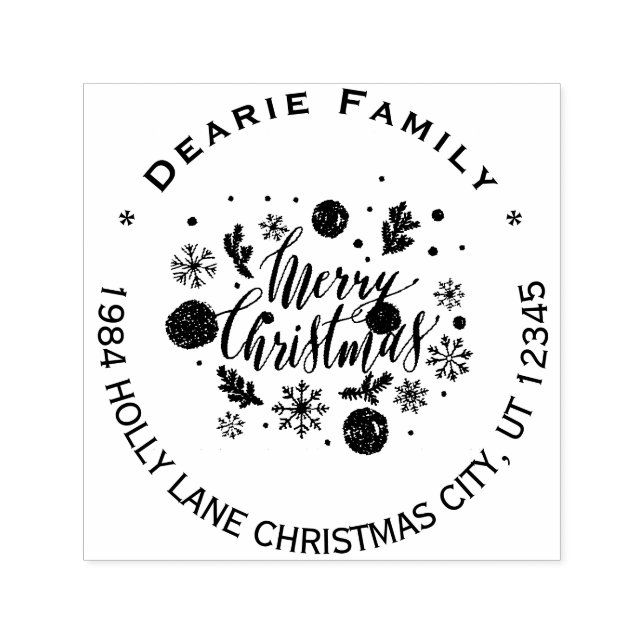 Merry Christmas Snowflakes Holiday Return Address Self-inking Stamp (Design)