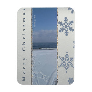 Merry Christmas Snowflakes Monogram Magnet
