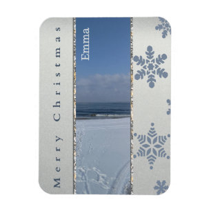 Merry Christmas Snowflakes Monogram Magnet