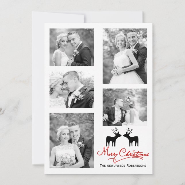 Merry Christmas snowflakes newlyweds photo collage Holiday Card (Front)