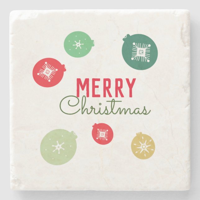 Merry Christmas Snowflakes Ornament Coaster (Front)