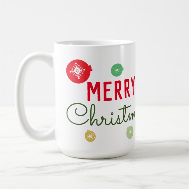 Merry Christmas Snowflakes Ornament Coffee Mug (Left)