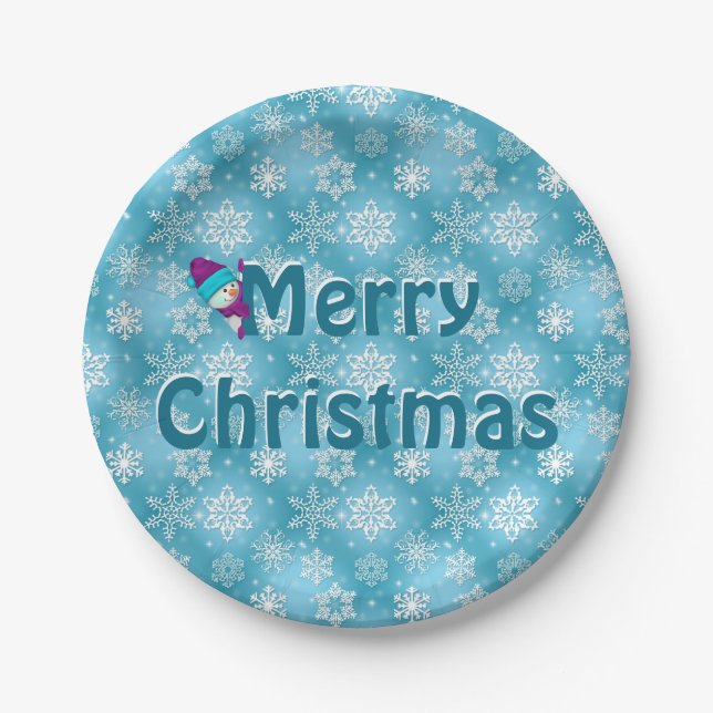 Merry Christmas Snowflakes Paper Plate (Front)