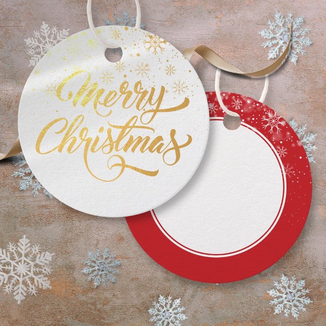 Merry Christmas Snowflakes Personalised Favour Tags (Merry Christmas Snowflakes Personalized Foil Favor Tags)
