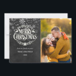 Merry Christmas Snowflakes Photo Boho Chalkboard Holiday Card<br><div class="desc">Spread the joy of Christmas with this elegant boho photo card. Personalise the front with your holiday message family name,  year and special photo on a chalkboard background. The reverse features pretty falling snowflakes on a matching chalkboard background. Designed by Thisisnotme©</div>
