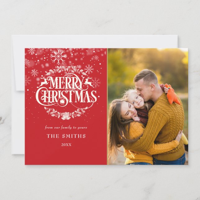 Merry Christmas Snowflakes Photo Elegant Modern Holiday Card (Front)