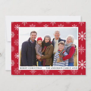 Merry Christmas Snowflakes Photo Red Holiday Card