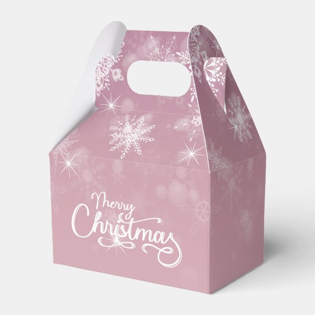 Merry Christmas Snowflakes Pink Holiday Favour Box (Front Side)