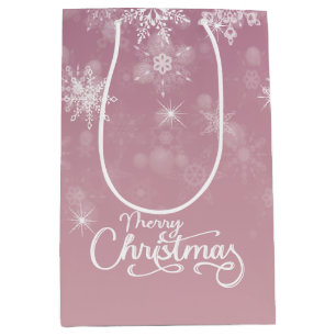 Merry Christmas Snowflakes Pink Holiday Medium Gift Bag