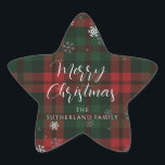 Merry Christmas Snowflakes Plaid Script Custom Star Sticker<br><div class="desc">Wrap up warm this Holiday in festive style with our Red and Green Plaid Snowflakes Sticker. This classic and timeless design brings a touch of warmth and tradition to your home. Whether you're inviting family over or adding a festive touch to your holiday decorations, this plaid sticker is the perfect...</div>