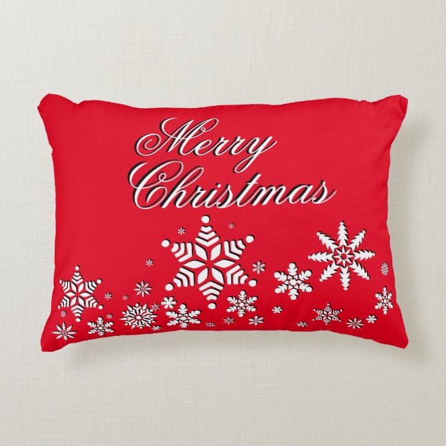 Merry Christmas Snowflakes | Red Decorative Cushion (Front)