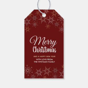 Merry Christmas Snowflakes Red Gift Tags