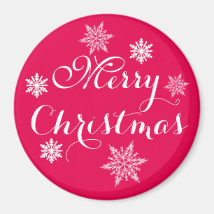 Merry Christmas Snowflakes Red Magnet