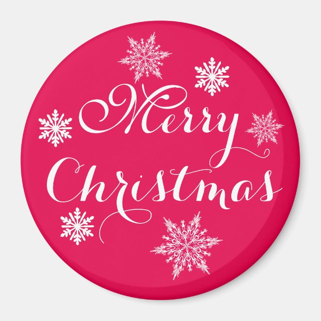 Merry Christmas Snowflakes Red Magnet (Front)