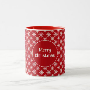 Merry Christmas  Snowflakes Red White Custom  Mug