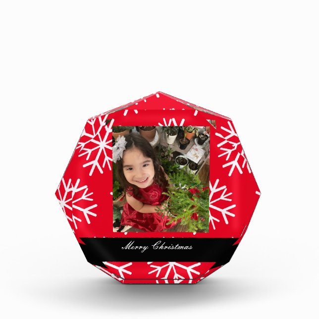 Merry Christmas Snowflakes Script  Photo Block (Front)