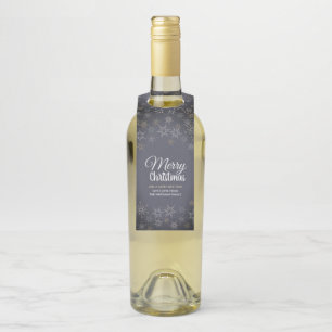 Merry Christmas Snowflakes Slate Grey Charcoal Bottle Tag