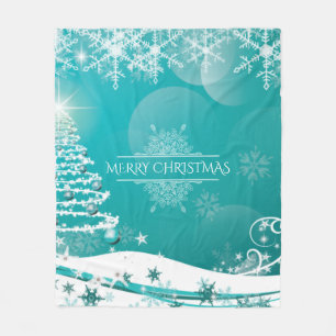 Merry Christmas Snowflakes Tree Flowers & Stars   Fleece Blanket