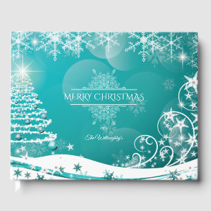 Merry Christmas Snowflakes Tree Flowers & Stars  Guest Book