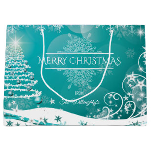 Merry Christmas Snowflakes Tree Flowers & Stars H Large Gift Bag