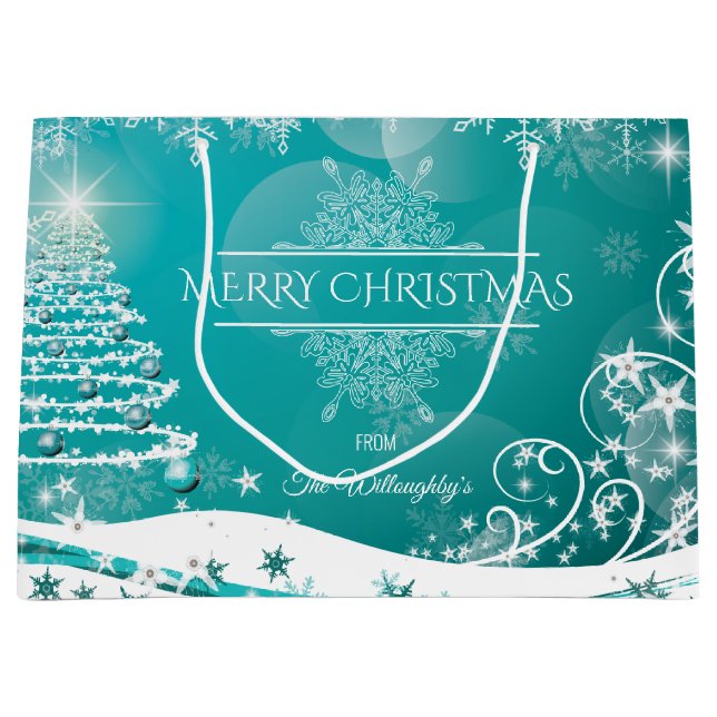 Merry Christmas Snowflakes Tree Flowers & Stars  H Large Gift Bag (Front)