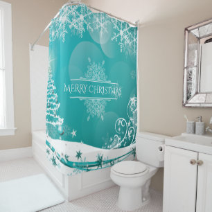 Merry Christmas Snowflakes Tree Flowers & Stars Shower Curtain