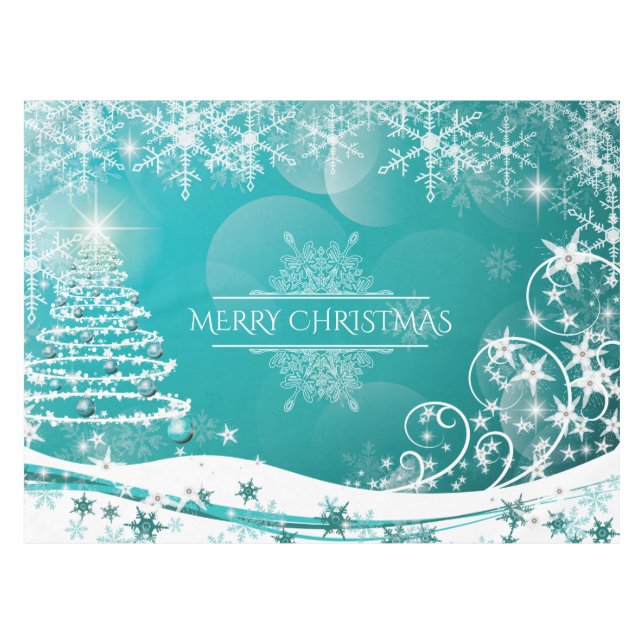 Merry Christmas Snowflakes Tree Flowers & Stars  Tablecloth (Front (Horizontal))